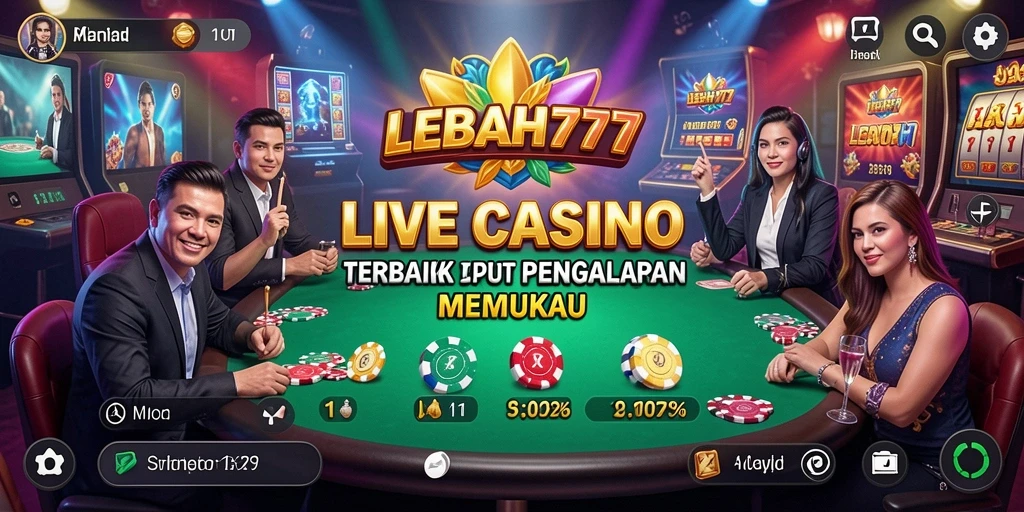 Screenshot gameplay LEBAH777 menampilkan dealer profesional dan suasana kasino yang hidup.
