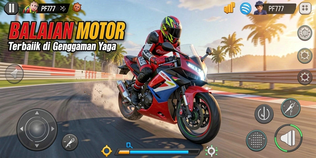 Screenshot gameplay PF777 menampilkan aksi balapan motor yang seru.