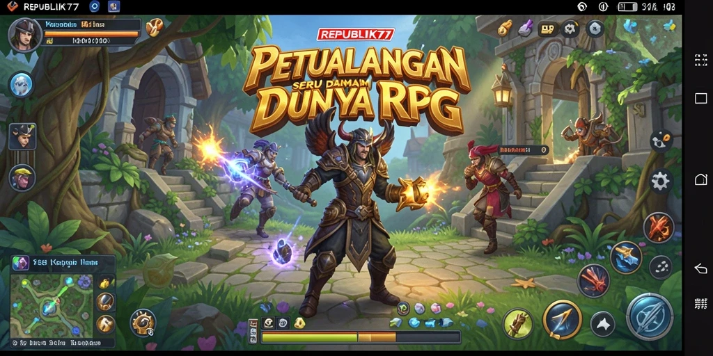 Screenshot gameplay menunjukkan aksi pertempuran seru dan karakter RPG.