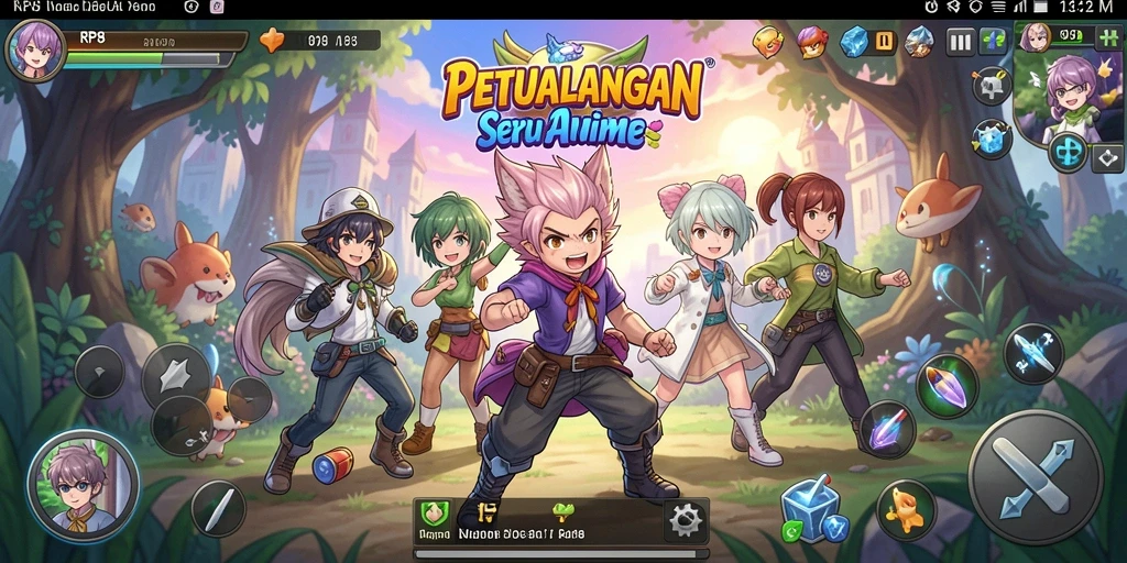 Tangkapan layar utama RP8 yang menunjukkan aksi dan karakter Anime.