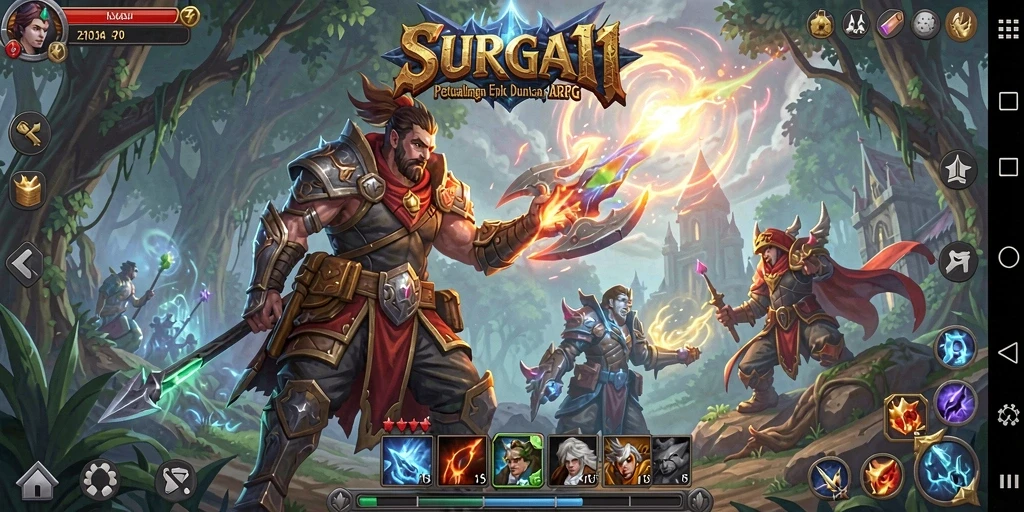 Tampilan aksi mendebarkan dalam gameplay ARPG SURGA11.